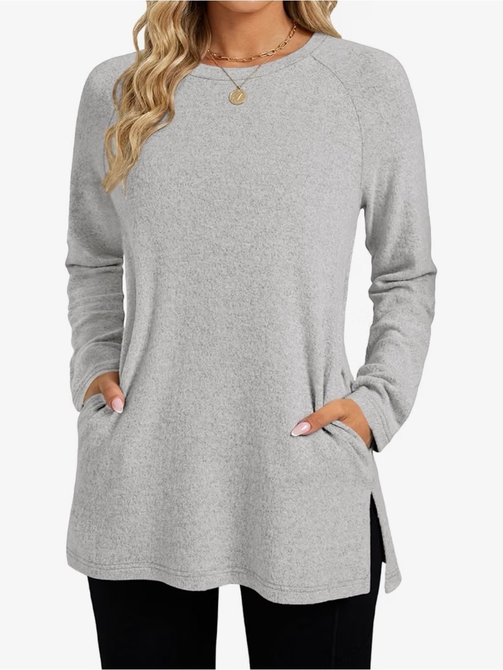 Women’s Long Sleeve Gray Pullover Tunic Top